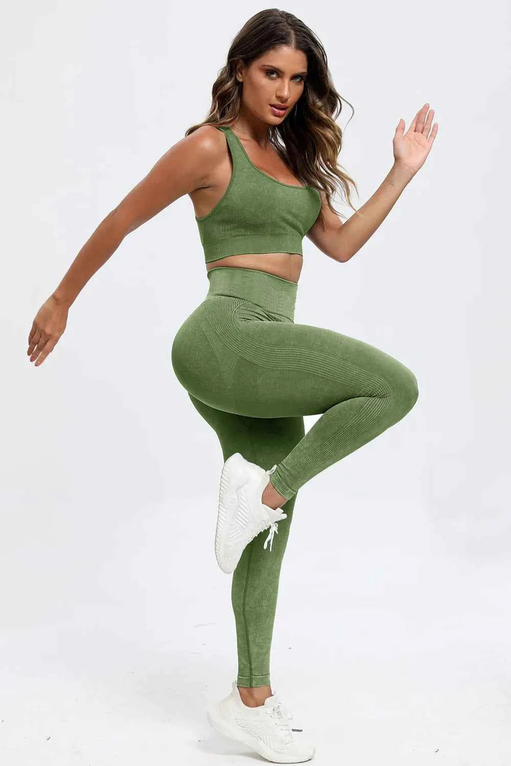 3 Piece Washed Square Neck Wide Strap Active Set