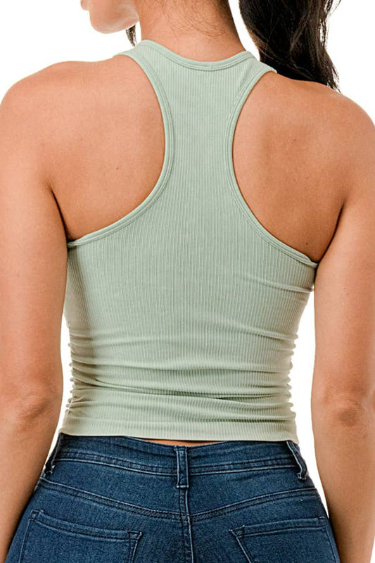 Seamless mineral washed tank top with side shirred style