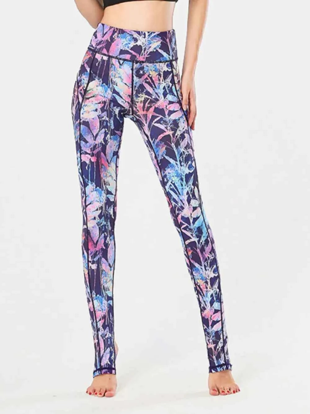 Printed Wide Waistband Active Leggings with Stirrups