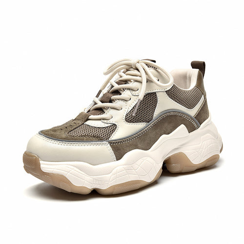 Beautoday Chunky Sneakers Women Mesh Leather Platform Shoes Mixed