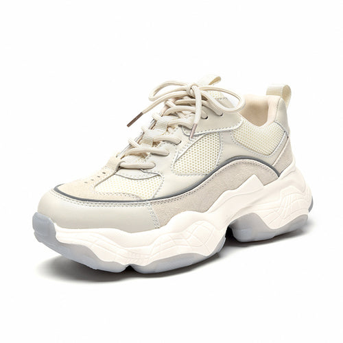 Beautoday Chunky Sneakers Women Mesh Leather Platform Shoes Mixed