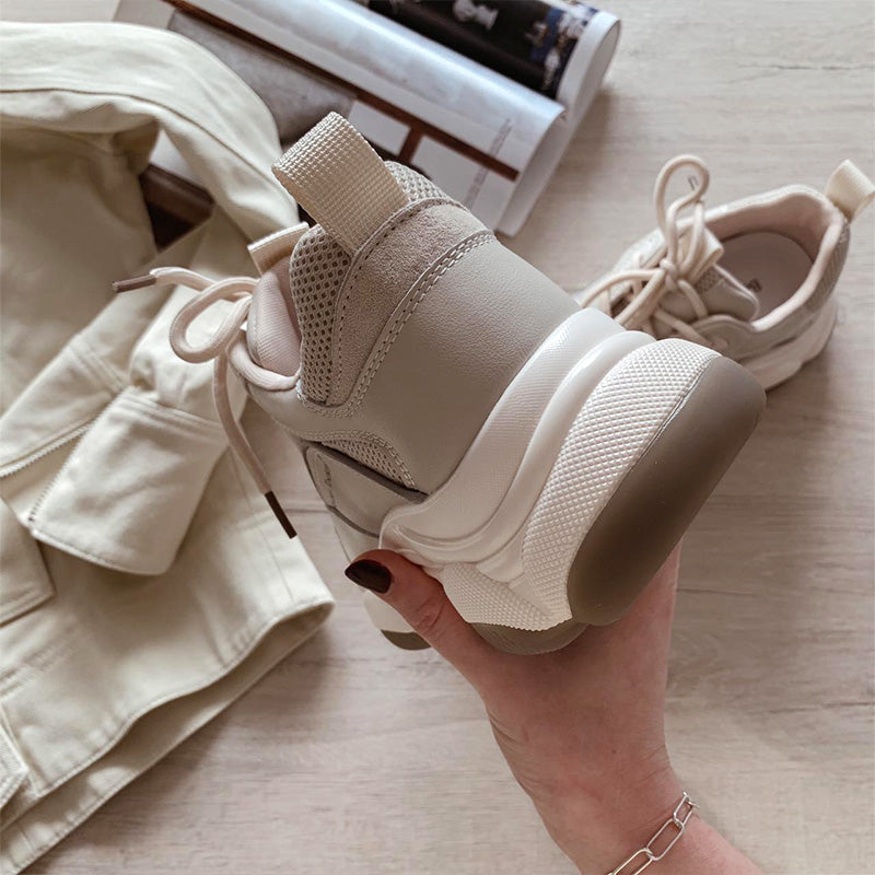 Beautoday Chunky Sneakers Women Mesh Leather Platform Shoes Mixed