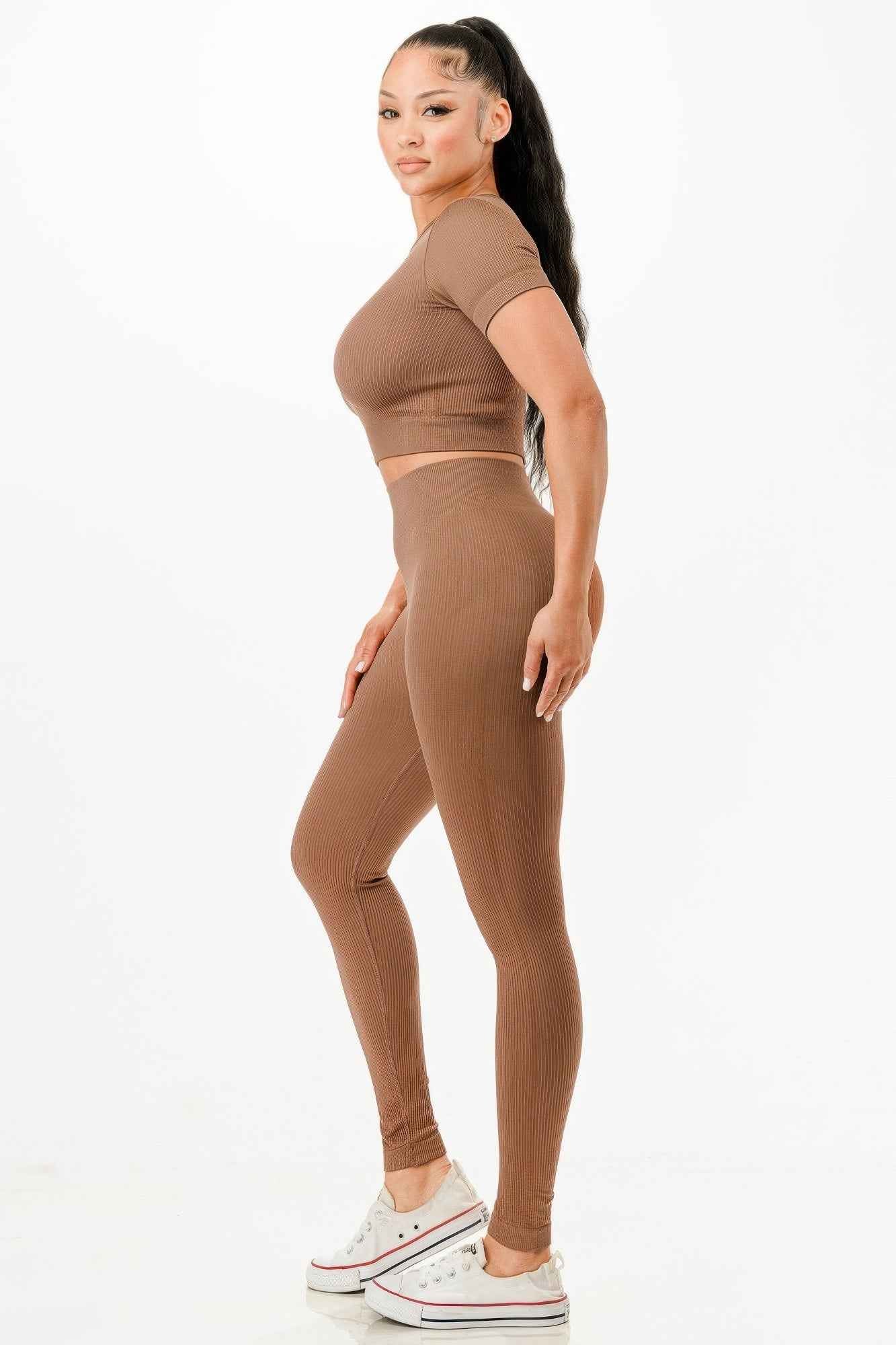 Ribbed Seamless T-shirt And Leggings Set