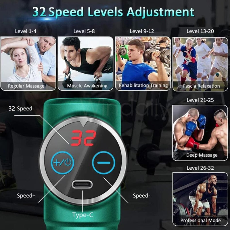 Mini LCD Massage Gun 32 Speed Touch Screen Deep Tissue