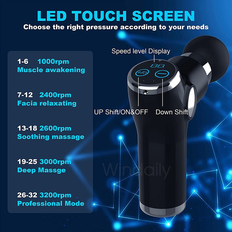 Mini LCD Massage Gun 32 Speed Touch Screen Deep Tissue