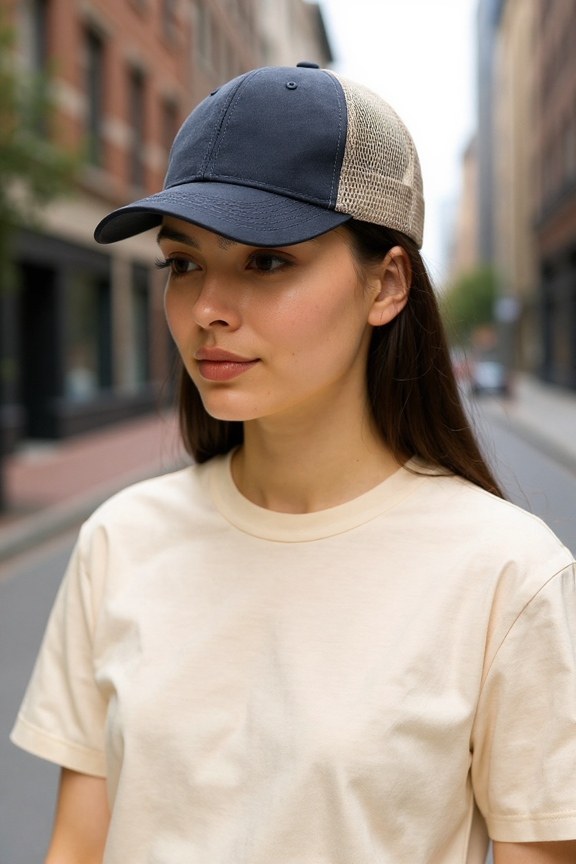 Washed Cotton Denim Mesh Cap Breathable Sun Hat