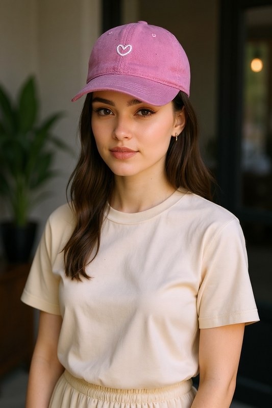 Vintage Washed Distressed Heart Embroidery Cap