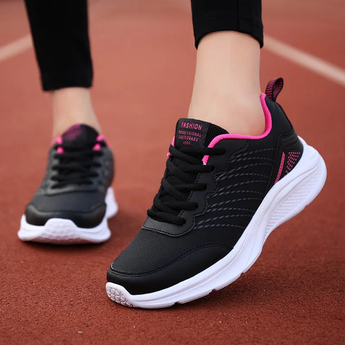 Waterproof Leather Chunky Sneakers for Women, Running Shoes, Casual