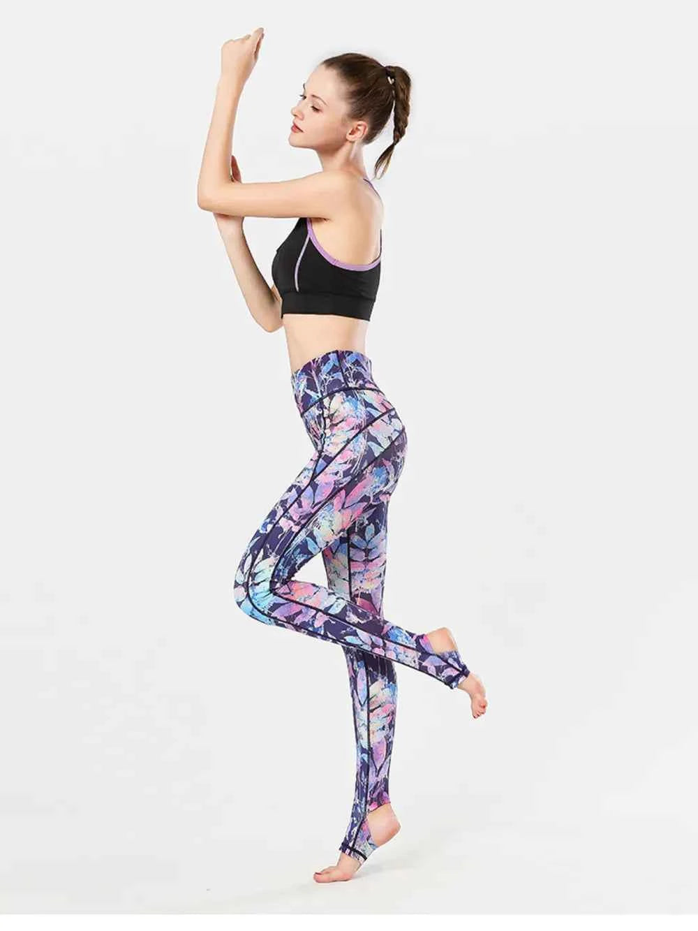 Printed Wide Waistband Active Leggings with Stirrups