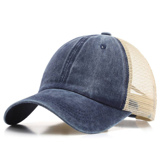 Washed Cotton Denim Mesh Cap Breathable Sun Hat