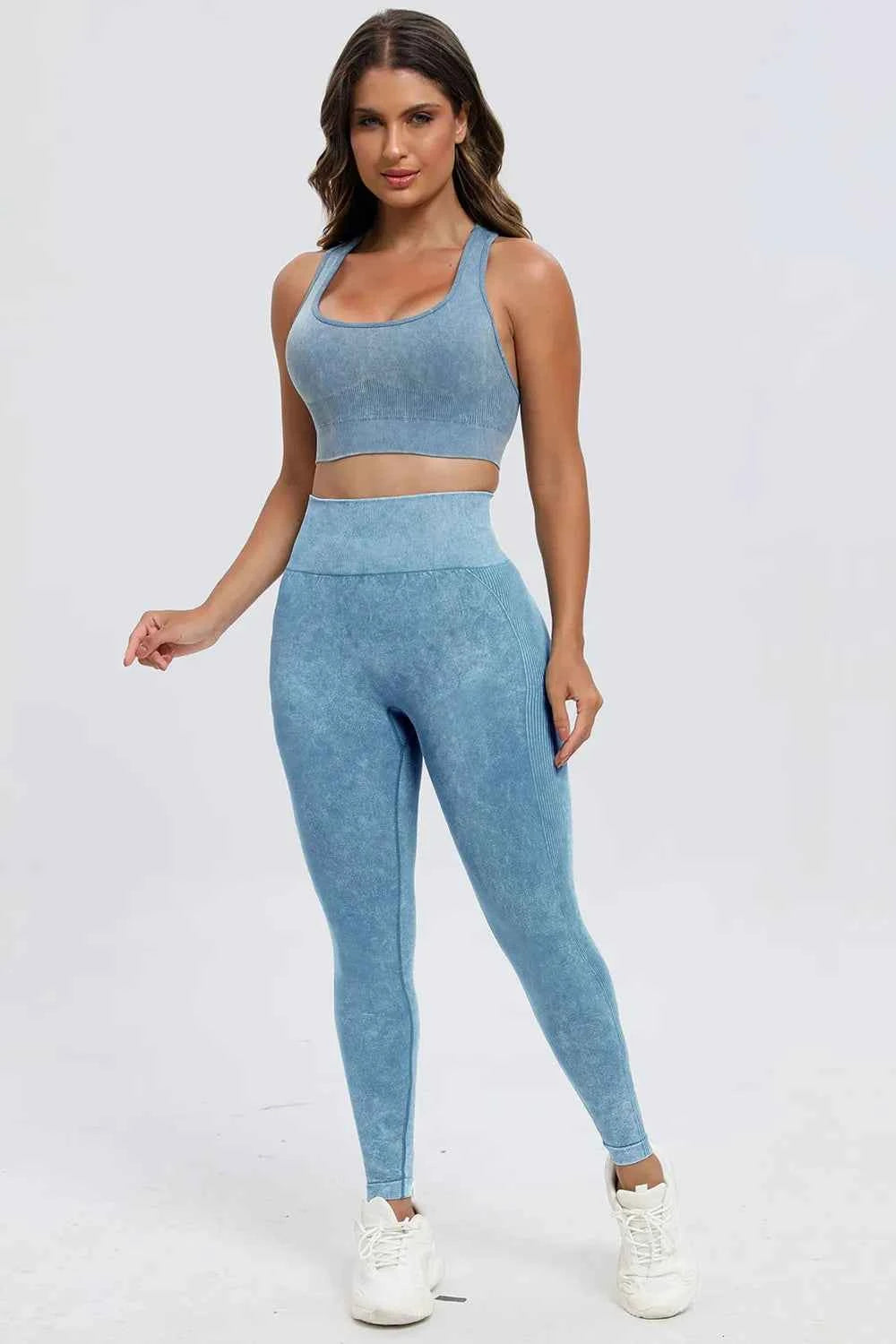 3 Piece Washed Square Neck Wide Strap Active Set