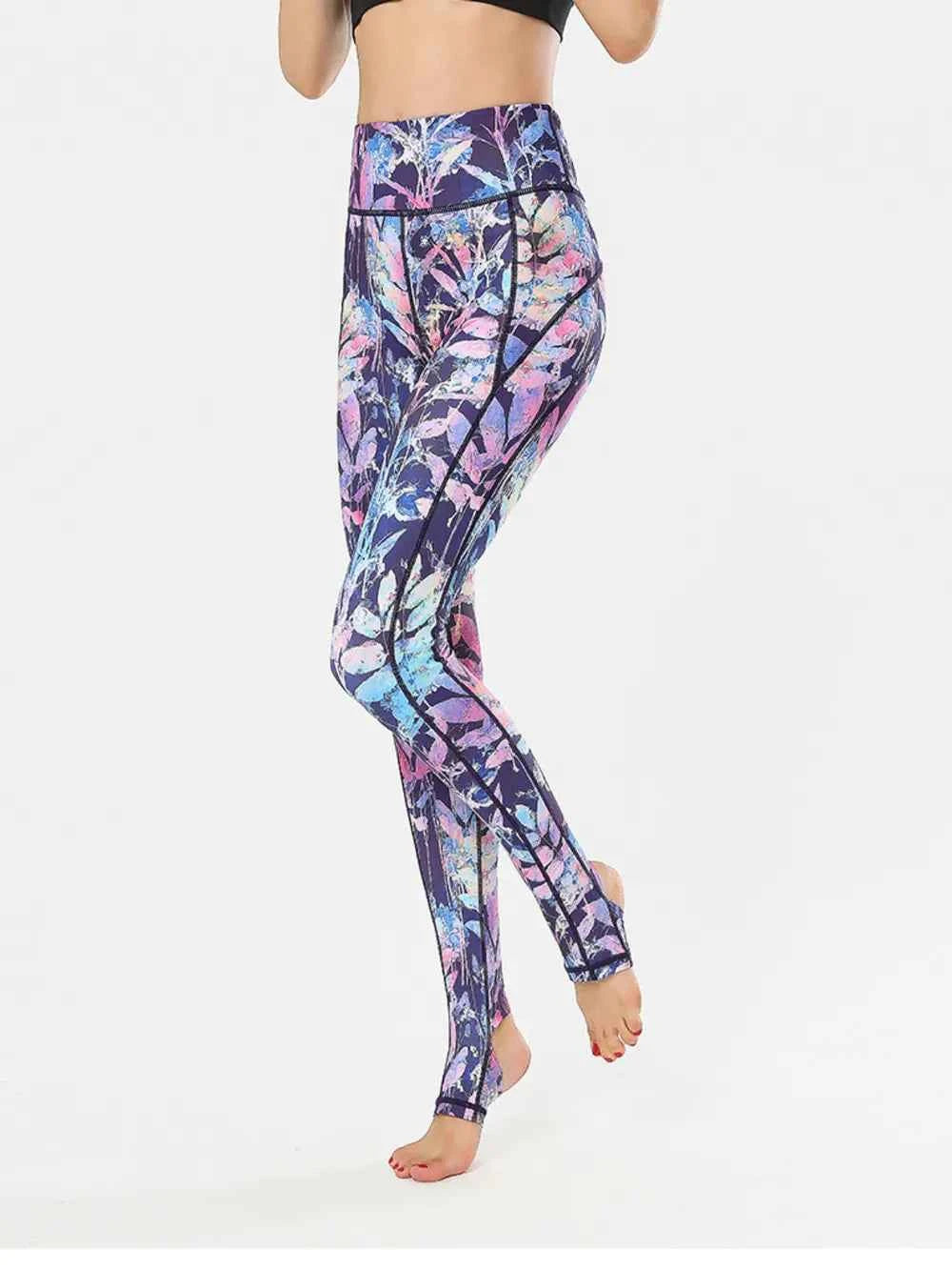 Printed Wide Waistband Active Leggings with Stirrups