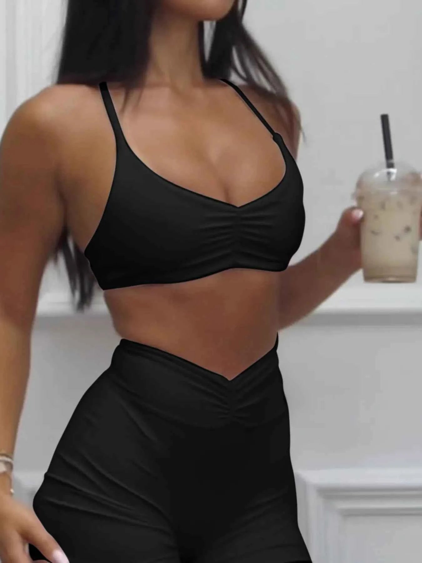 Ruched Sports Bra and High-Waisted Shorts Active Set
