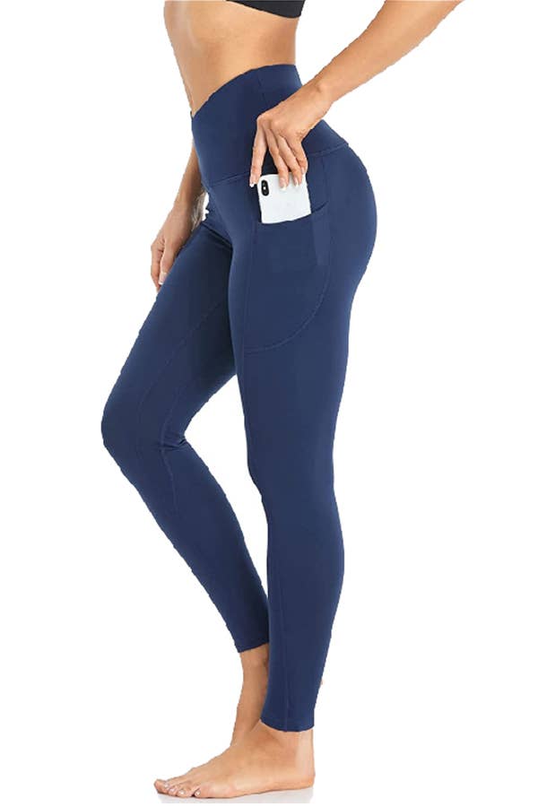Cross waist band fashion yoga skinny legging pants w/pockets