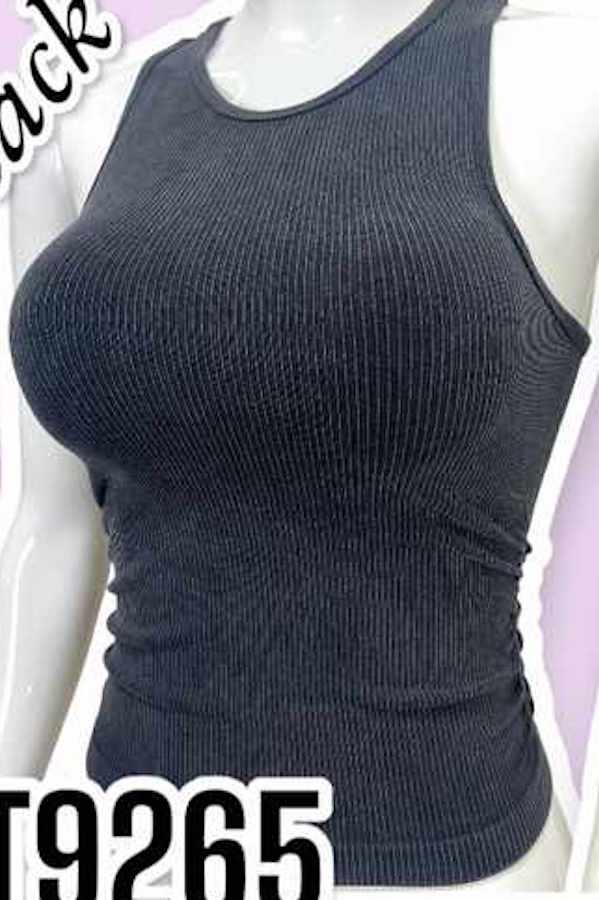 Seamless mineral washed tank top with side shirred style