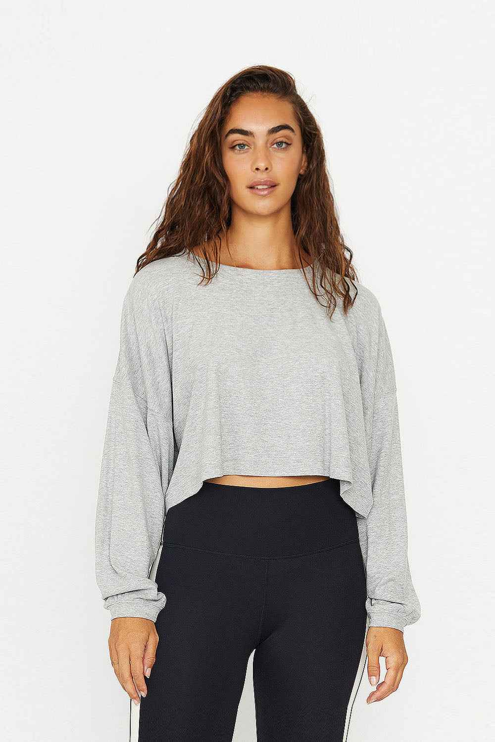 Alexa oversized sleeve crop top heather gray