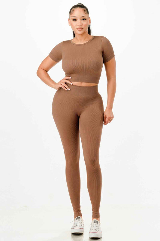 Ribbed Seamless T-shirt And Leggings Set