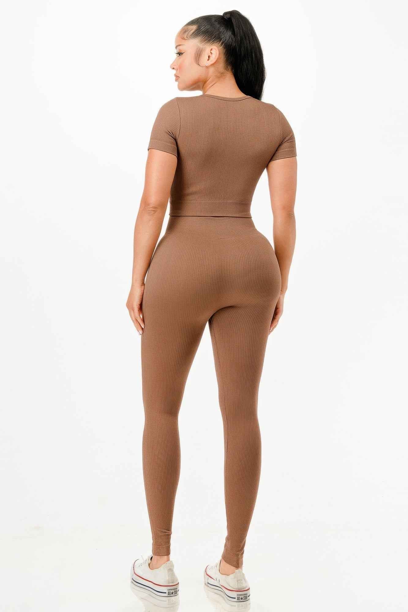 Ribbed Seamless T-shirt And Leggings Set