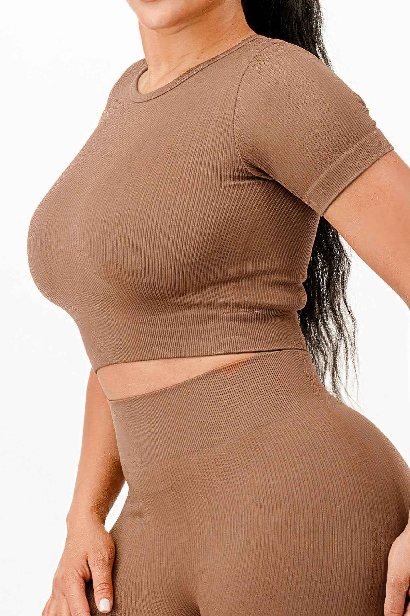 Ribbed Seamless T-shirt And Leggings Set
