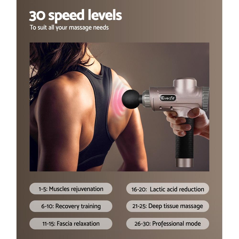 Everfit Massage Gun 30 Speed 6 Heads Vibration Muscle Massager