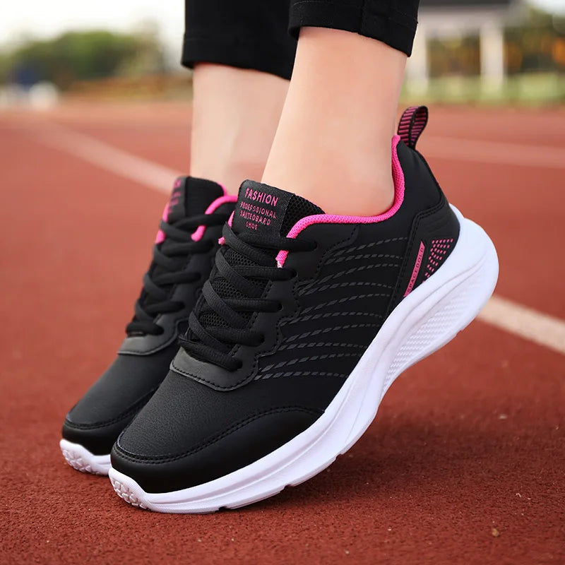 Waterproof Leather Chunky Sneakers for Women, Running Shoes, Casual