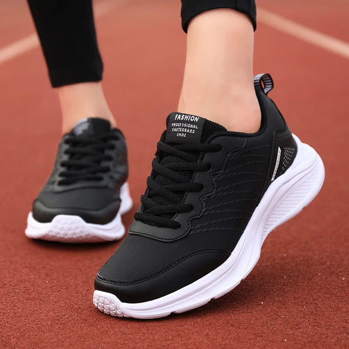 Waterproof Leather Chunky Sneakers for Women, Running Shoes, Casual