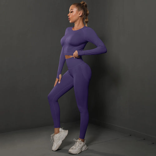 2Pcs Women Sets Energy Seamless Gym Suits Bubble Butt Sports