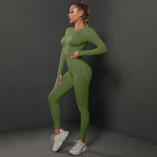 2Pcs Women Sets Energy Seamless Gym Suits Bubble Butt Sports