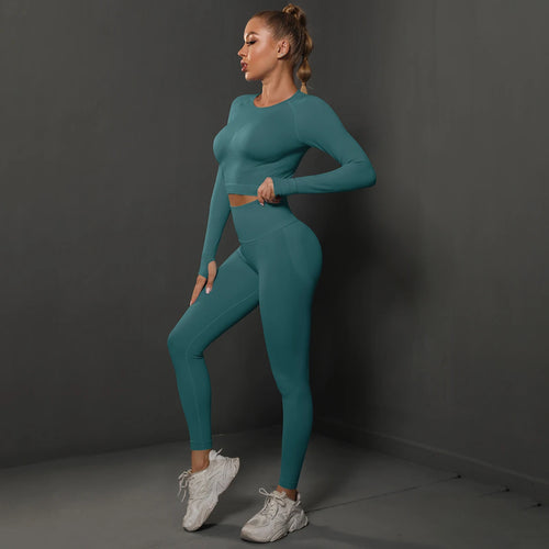 2Pcs Women Sets Energy Seamless Gym Suits Bubble Butt Sports