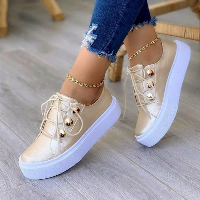 Light Breathable Casual Female Flat Shoes White/Gold/Black/Rose Gold