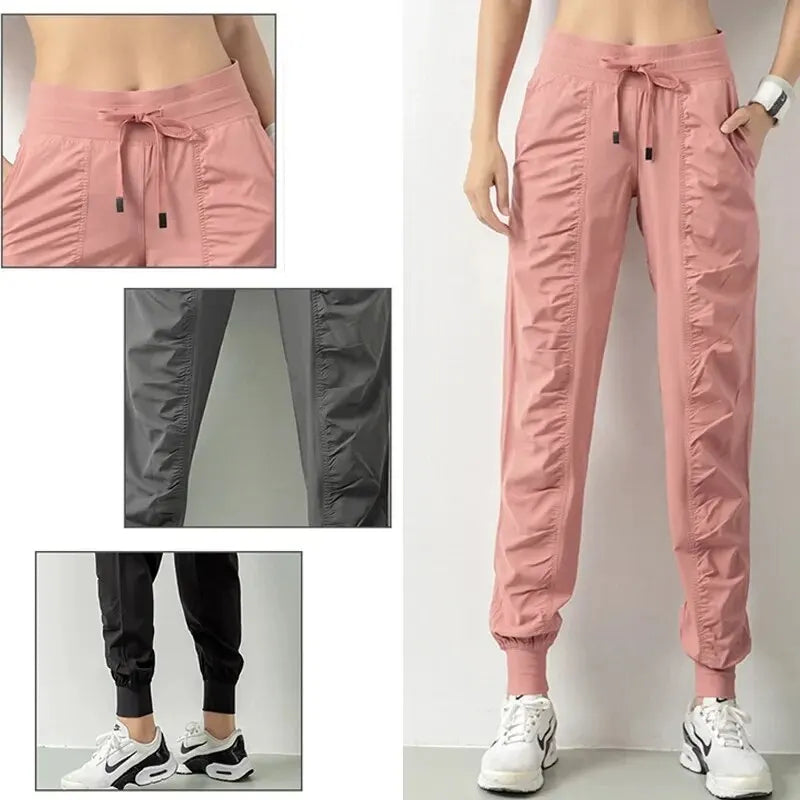 Fabric Drawstring Running Sport Joggers Women Quick Dry Athletic Gym