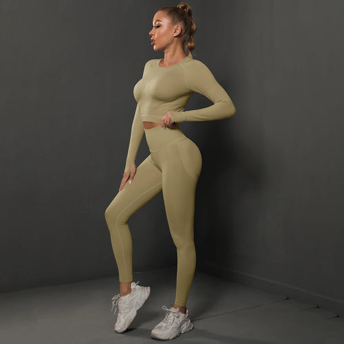 2Pcs Women Sets Energy Seamless Gym Suits Bubble Butt Sports