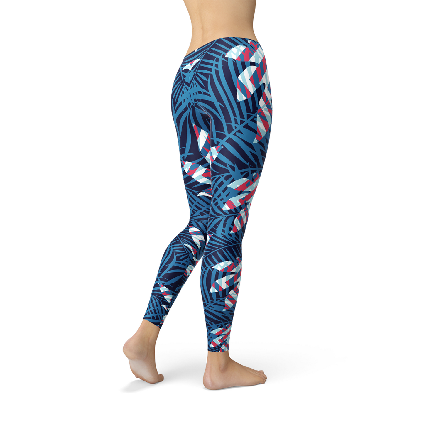 Blue Tropical Leaf Leggings for Women