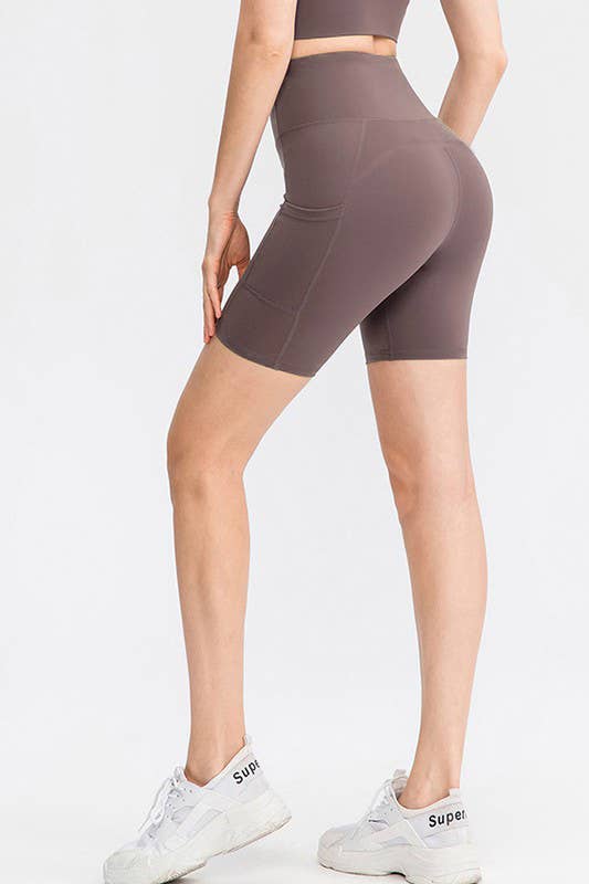 Solid color premium yoga biker shorts with side pockets